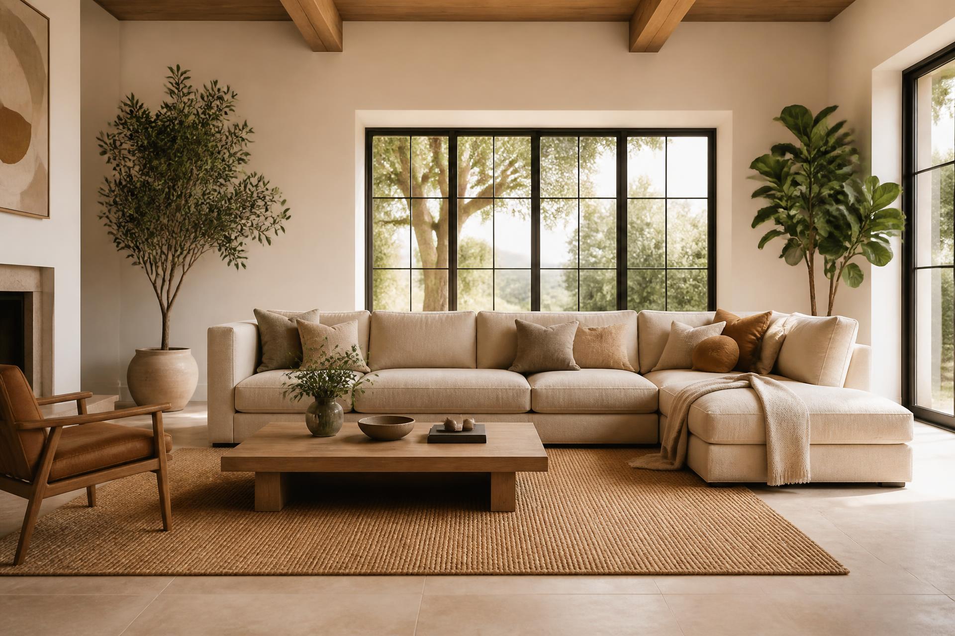 Living moderno equipado con sofá esquinero beige de Mueblería San Román